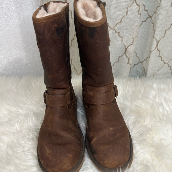 UGG Australia Sutter boot Moto biker water resist  brown Leather size 6 - Picture 1 of 10